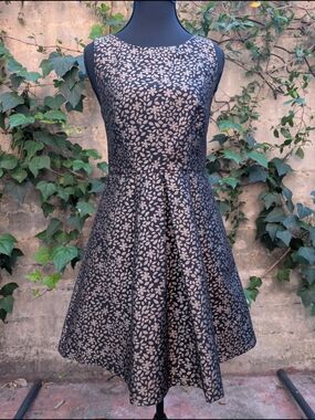 Minuet Petite Black Dress with Beige Floral Jacquard